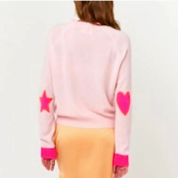 Brodie Cashmere Pink Crew Neck Heart & Star Elbow Sweater Scandi Girl Like New. - Picture 1 of 13